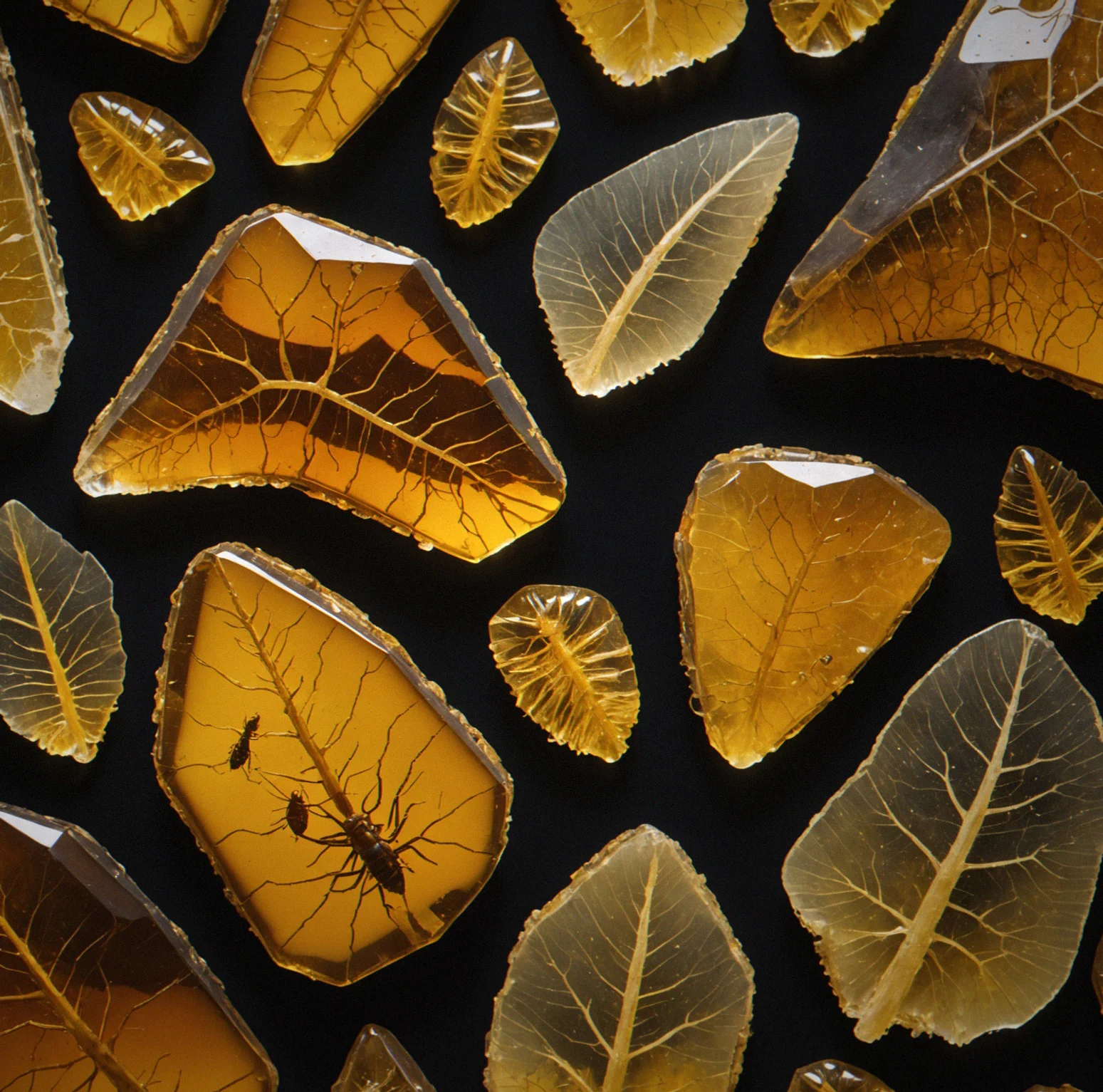 Plant material in amber with cellular structure visible, fiber composition and degradation patterns showing how long decomposition took